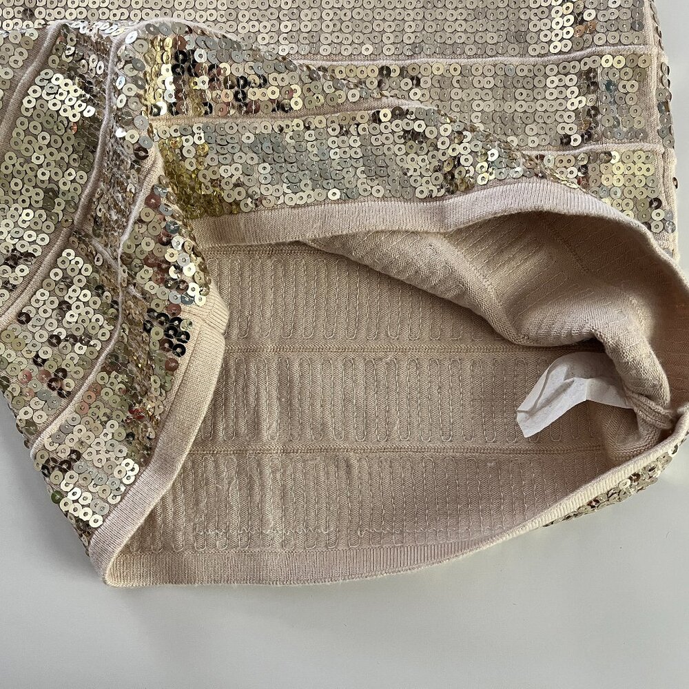 Arden B. Gold sequin beige stretchy knit bodycon dress SM - Picture 3 of 7